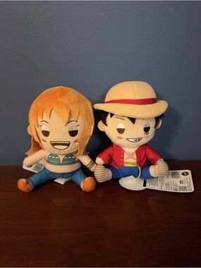 New Set One Piece 6.5in Luffy And Nami Sitting Style Plush Round1 Exclusive